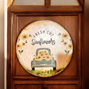 Handpainted Sunflowers and Rusty Pickup Sign